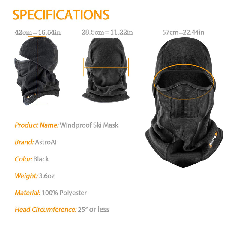Winter Ski Mask for Breathable Windproof Black