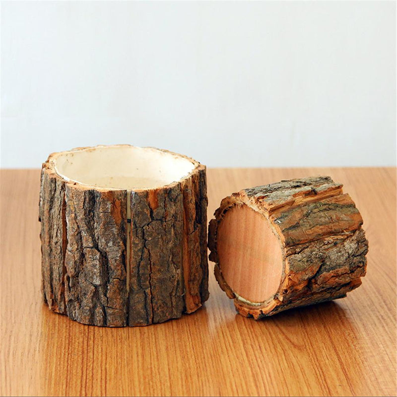 Natural Wooden Small Flower Pots With Bark