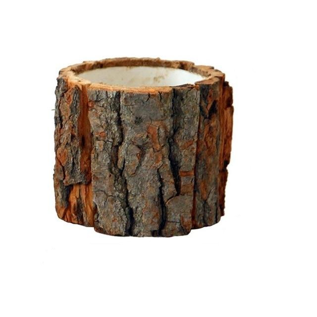 Natural Wooden Small Flower Pots With Bark
