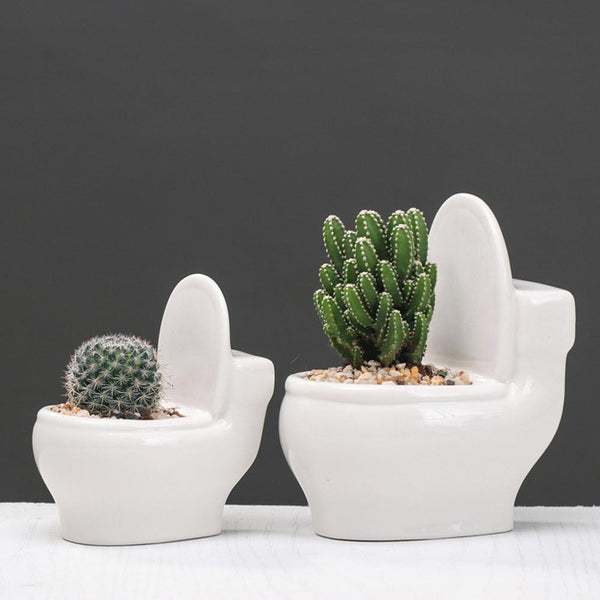 White Ceramic Toilet Flower Pot