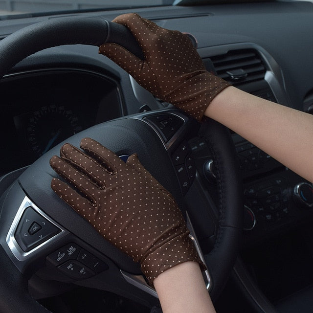 1Pair Dots Women Sunscreen Gloves Summer Spring Spandex Gloves Anti-UV Short Driving Glove High Elastic Thin Etiquette Glove