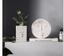 White Geometric Man Face Ceramics Flower Pot