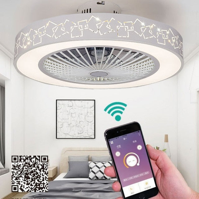 Smart Ceiling Fan with Remote Control Cell Phone Wi-Fi Indoor home decor 50-55cm ceiling fan with Light modern lighting circular