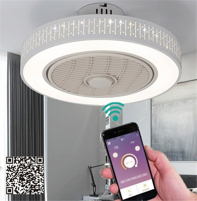 Smart Ceiling Fan with Remote Control Cell Phone Wi-Fi Indoor home decor 50-55cm ceiling fan with Light modern lighting circular